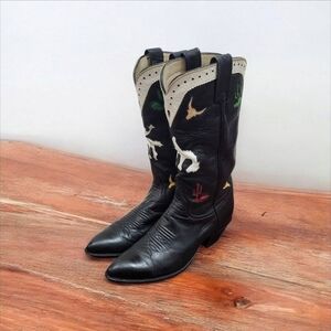 Larry Mahan Vintage Rare Rodeo Black White Red Cowgirl Cowboy Western Boots 7 B